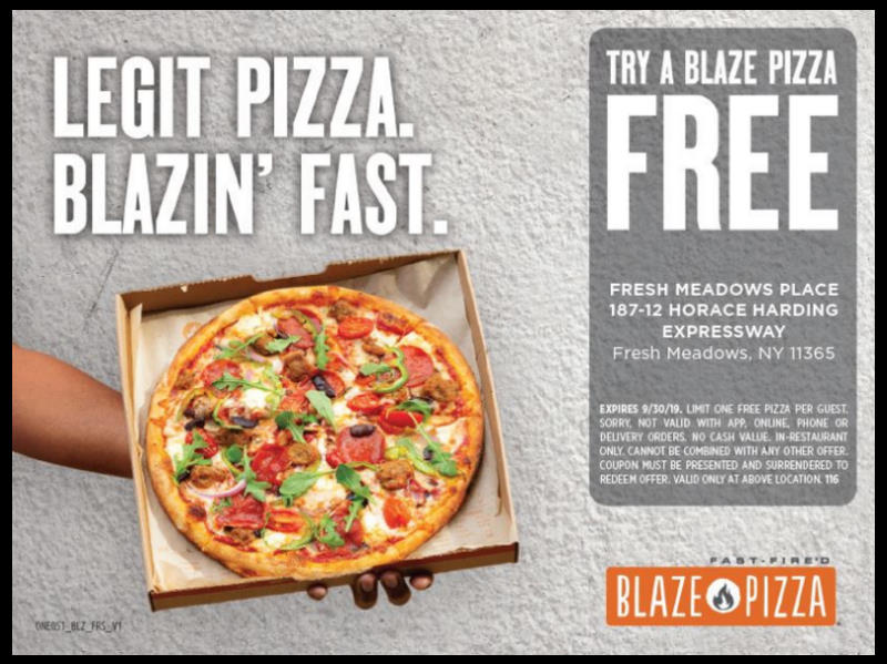 Example of Blaze Pizza Marketing Postcard